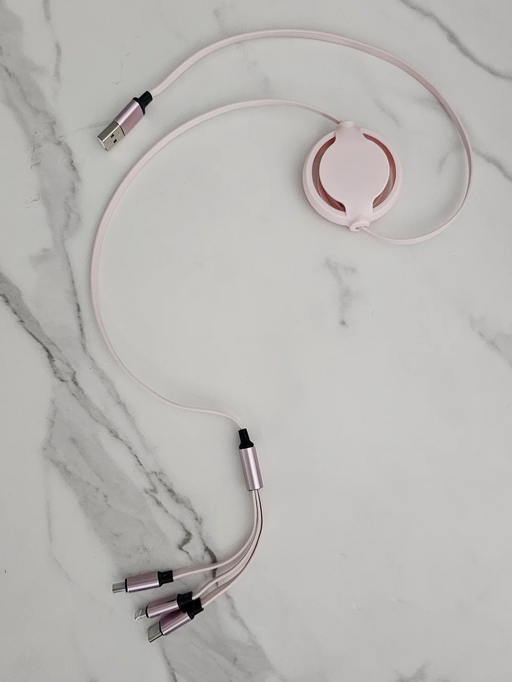 Multi-Connector Retractable Charging Cable - Pink